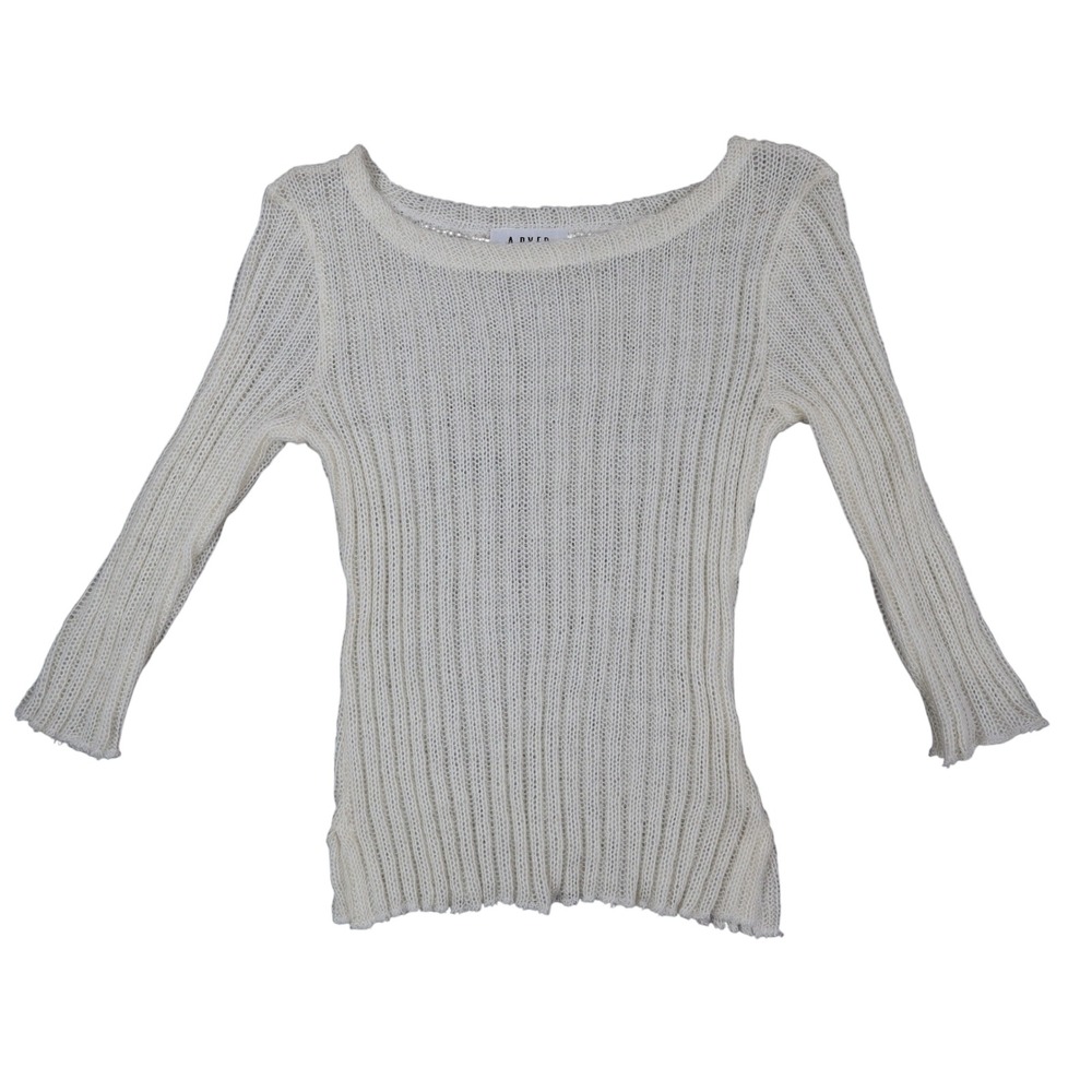 A. Byer Sweater Womens Medium Vintage 90s Cream Mohair Ribbed Open Knit Top